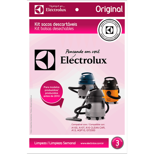 Kit c/ 3 Sacos para Modelos: A10S, A10T, A10 CleanCar, A13e GT2000 Produzidos Antes de 2010 Electrolux (CSE09) Menor preço em Kit c/ 3 Sacos para Modelos: A10S, A10T, A10 CleanCar, A13e GT2000 Produzidos Antes de 2010 Electrolux (CSE09)