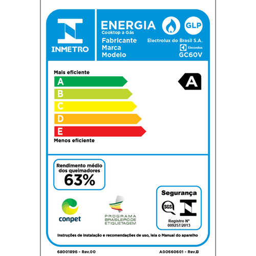Cooktop 4 Bocas a gás de vidro temperado GC60V Electrolux