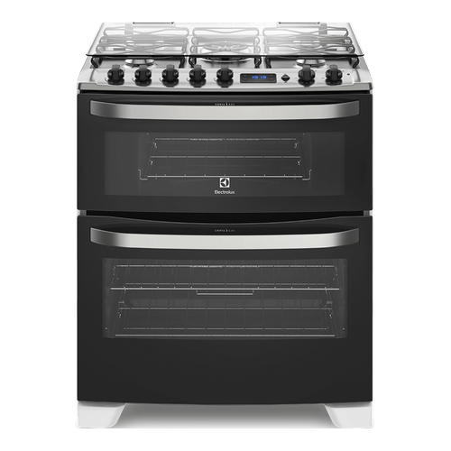 Fogão com porta Full Glass e duplo forno 5 queimadores de piso Branco (76BDR) Menor preço em Fogão com porta Full Glass e duplo forno 5 queimadores de piso Branco (76BDR)