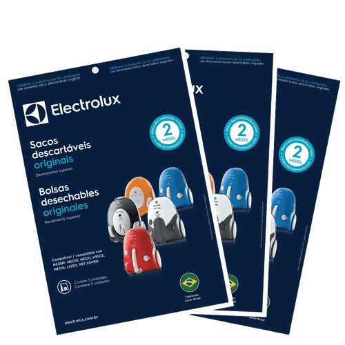 Kit com 9 Sacos Descartáveis para Aspiradores de Pó Modelos: NEO09, NEO10, NEO11, NEO12, NEO16, LISTRO E PET LOVER Electrolux (SBENE) Menor preço em Kit com 9 Sacos Descartáveis para Aspiradores de Pó Modelos: NEO09, NEO10, NEO11, NEO12, NEO16, LISTRO E PET LOVER Electrolux (SBENE)