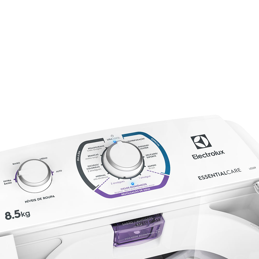 maquina de lavar 8 5kg electrolux essential care com diluicao inteligente e filtro fiapos les09