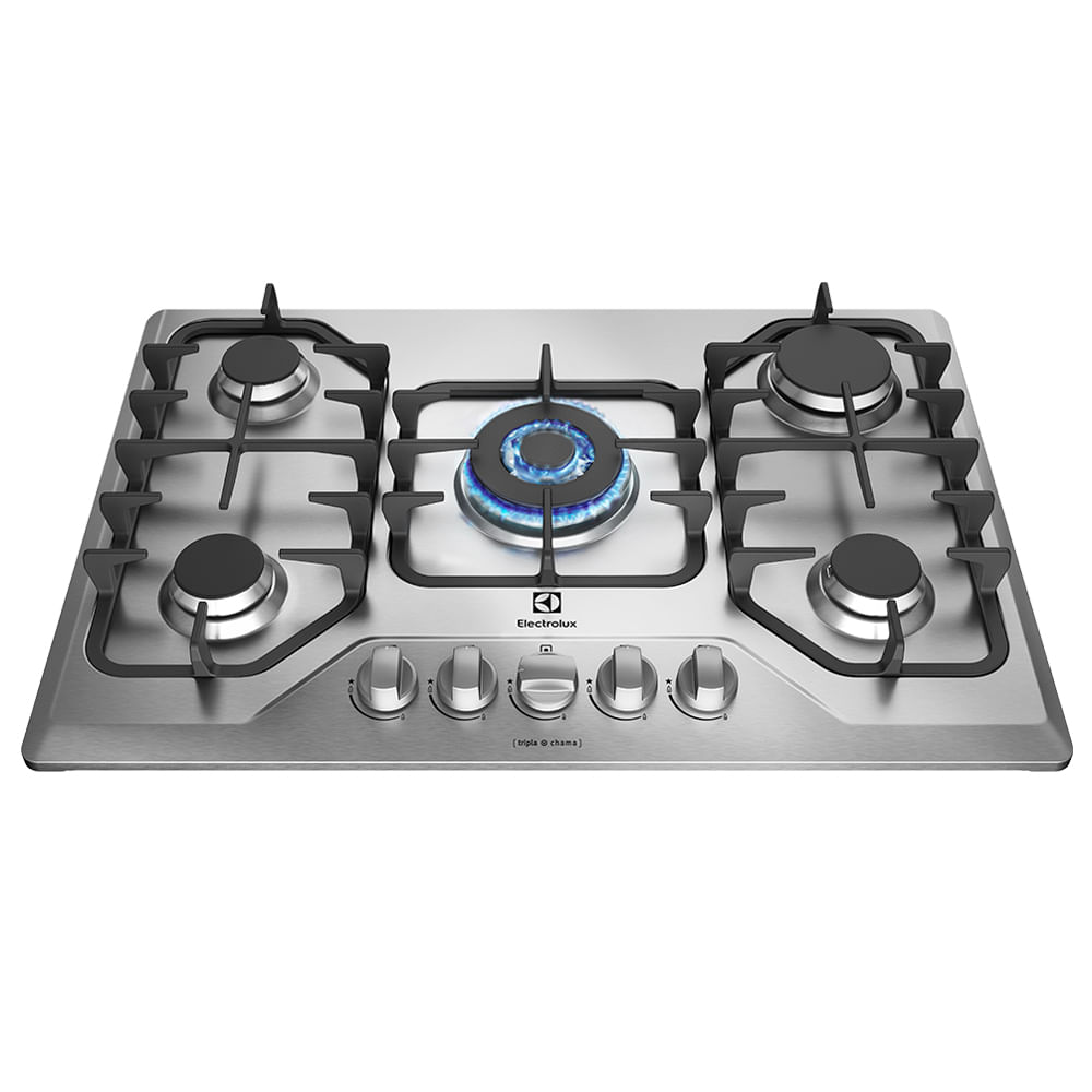 Cooktop 5 Bocas em Inox tripla chama a Gás Electrolux