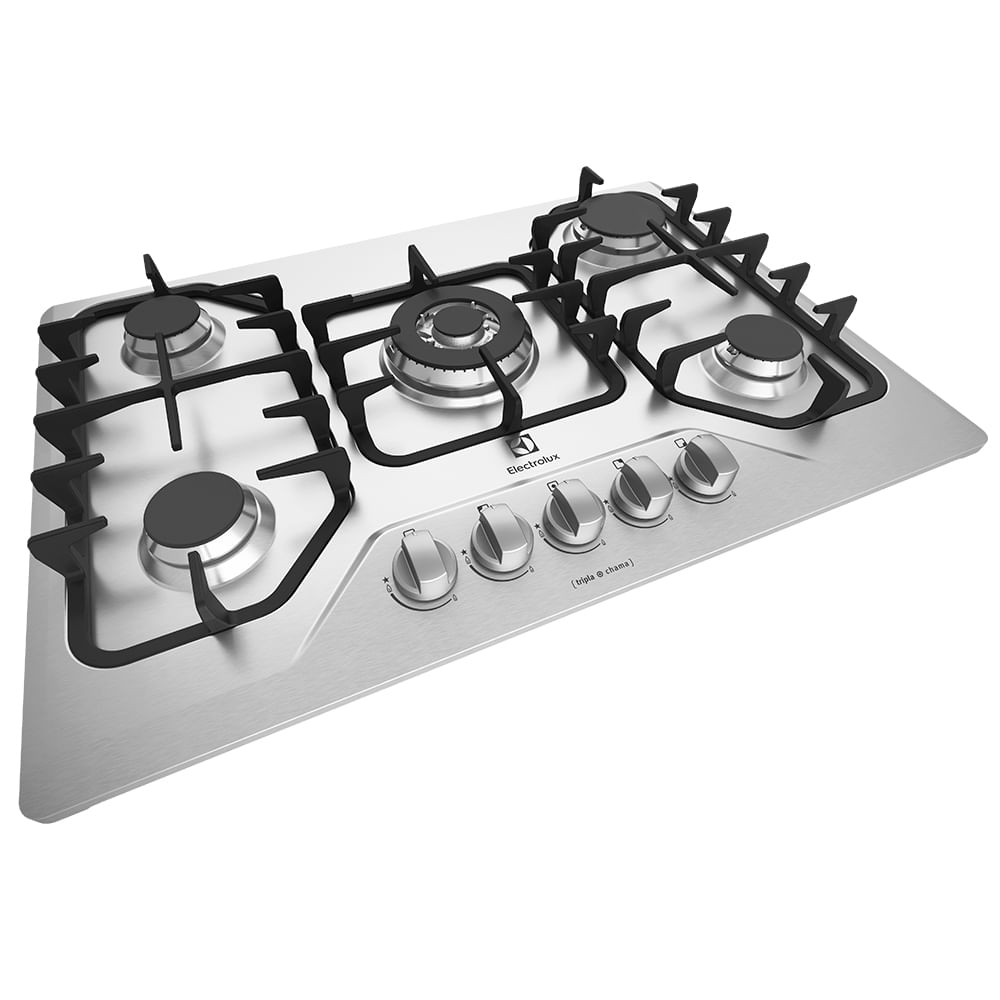 Cooktop 5 Bocas em Inox tripla chama a Gás Electrolux