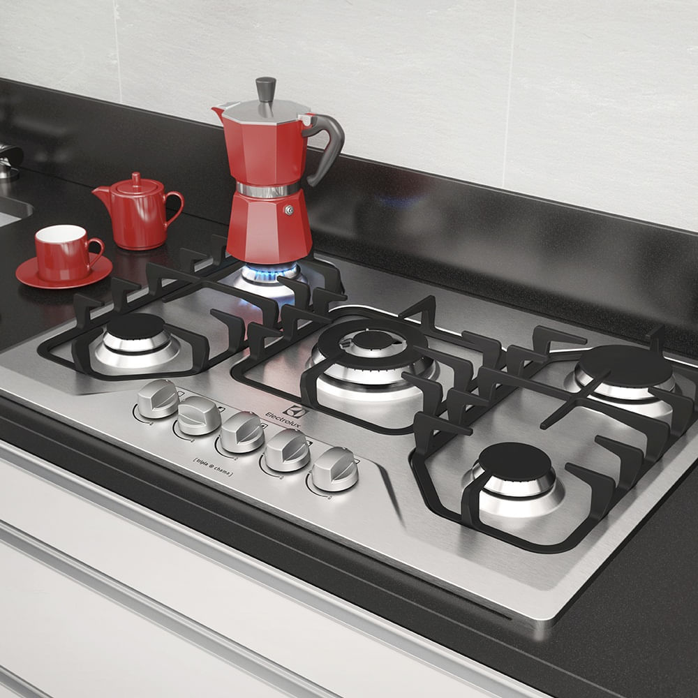 Cooktop 5 Bocas em Inox tripla chama a Gás Electrolux