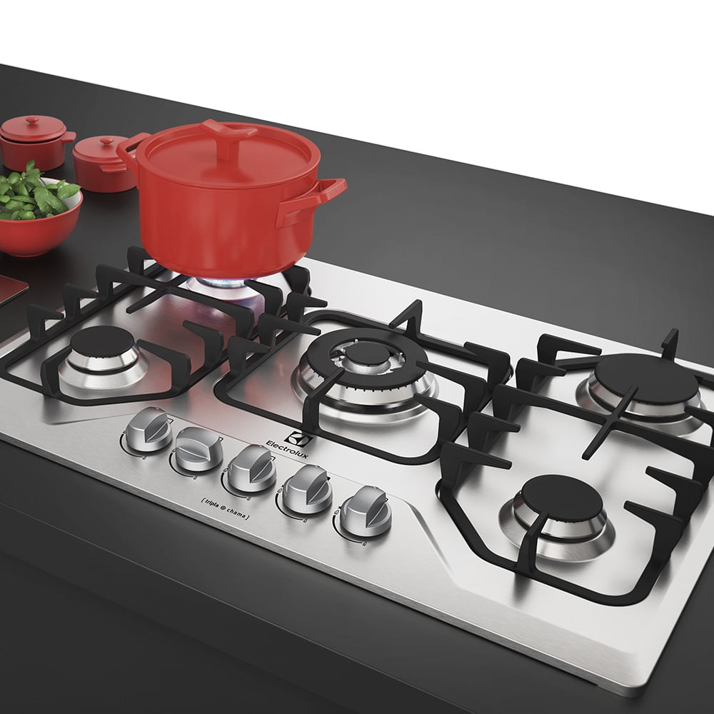 Cooktop 5 Bocas em Inox tripla chama a Gás Electrolux