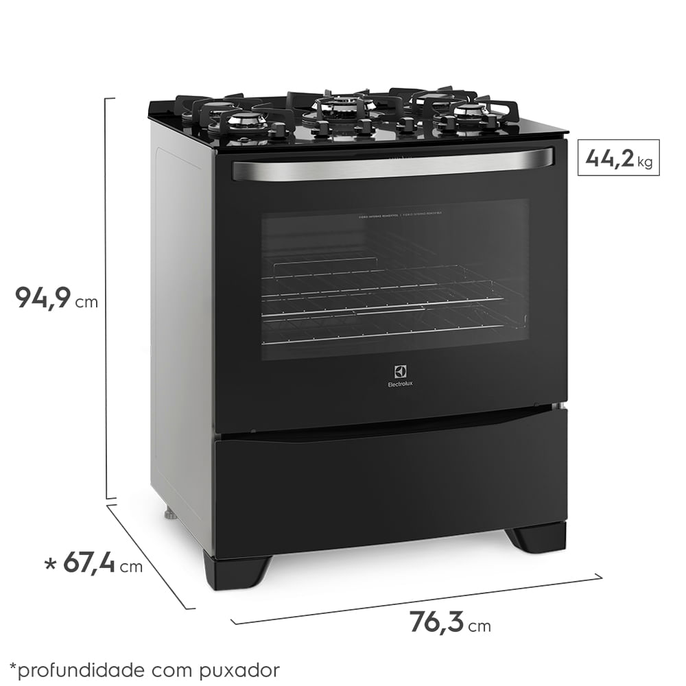 Fogão 5 Bocas com Mesa de Vidro 76GS Preto - Electrolux