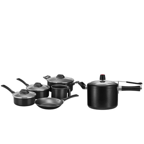 Kit Conjunto de Panelas Antiaderente 5 Peças Preto + Panela de Pressão Antiaderente 4,5L Continental Menor preço em Kit Conjunto de Panelas Antiaderente 5 Peças Preto + Panela de Pressão Antiaderente 4,5L Continental
