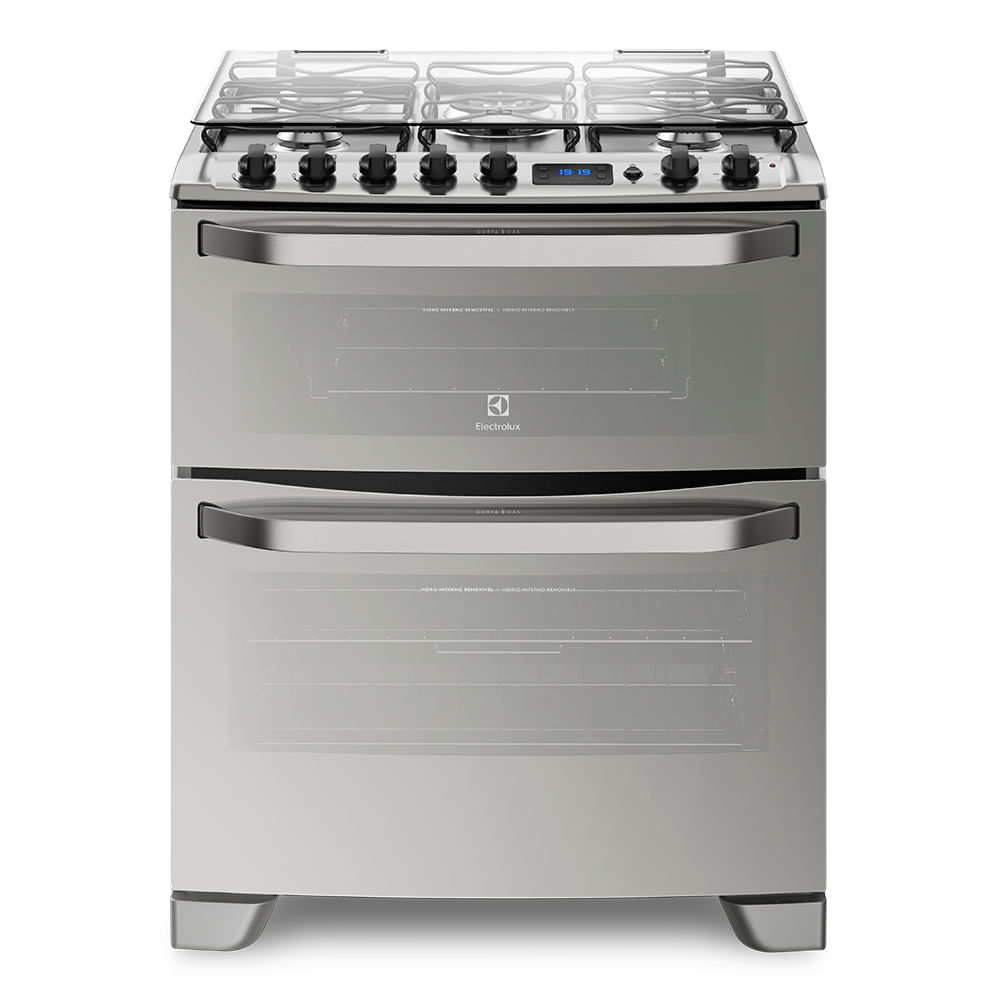 Fogão 5 Bocas Electrolux Prata com Forno Duplo e Timer Digital (76DXR) Bivolt
