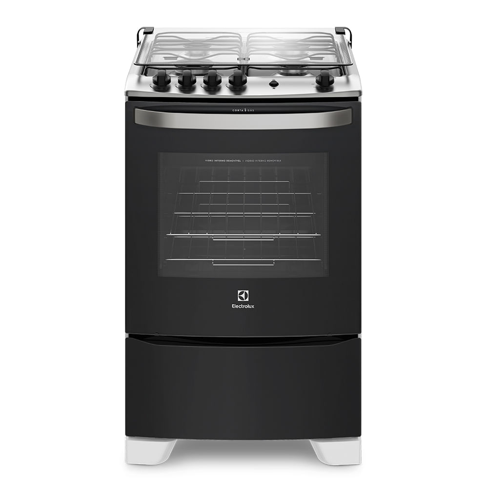 Fogão 4 Bocas Electrolux Preto com Porta Full Glass (56LBU) Bivolt