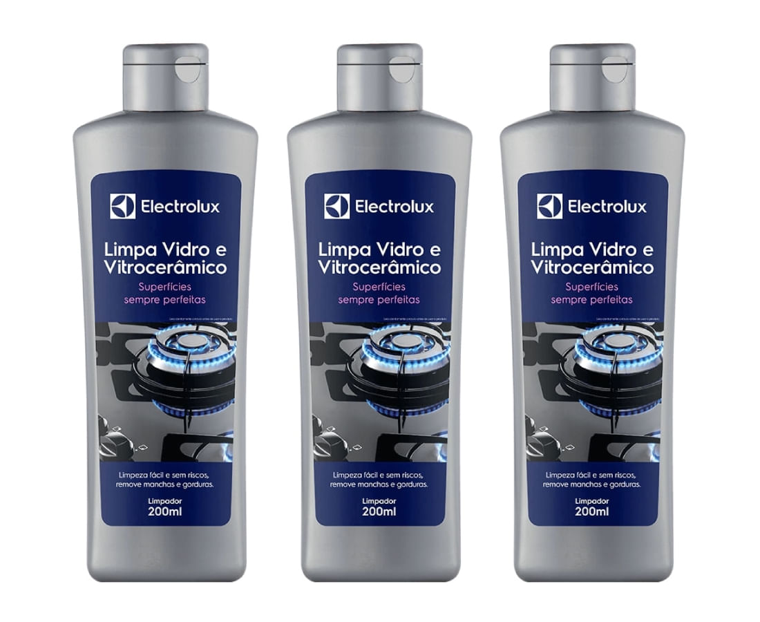 Kit Limpa Vidro e Vitrocerâmico de Indução Electrolux Remove Manchas e Gorduras 3 unidades