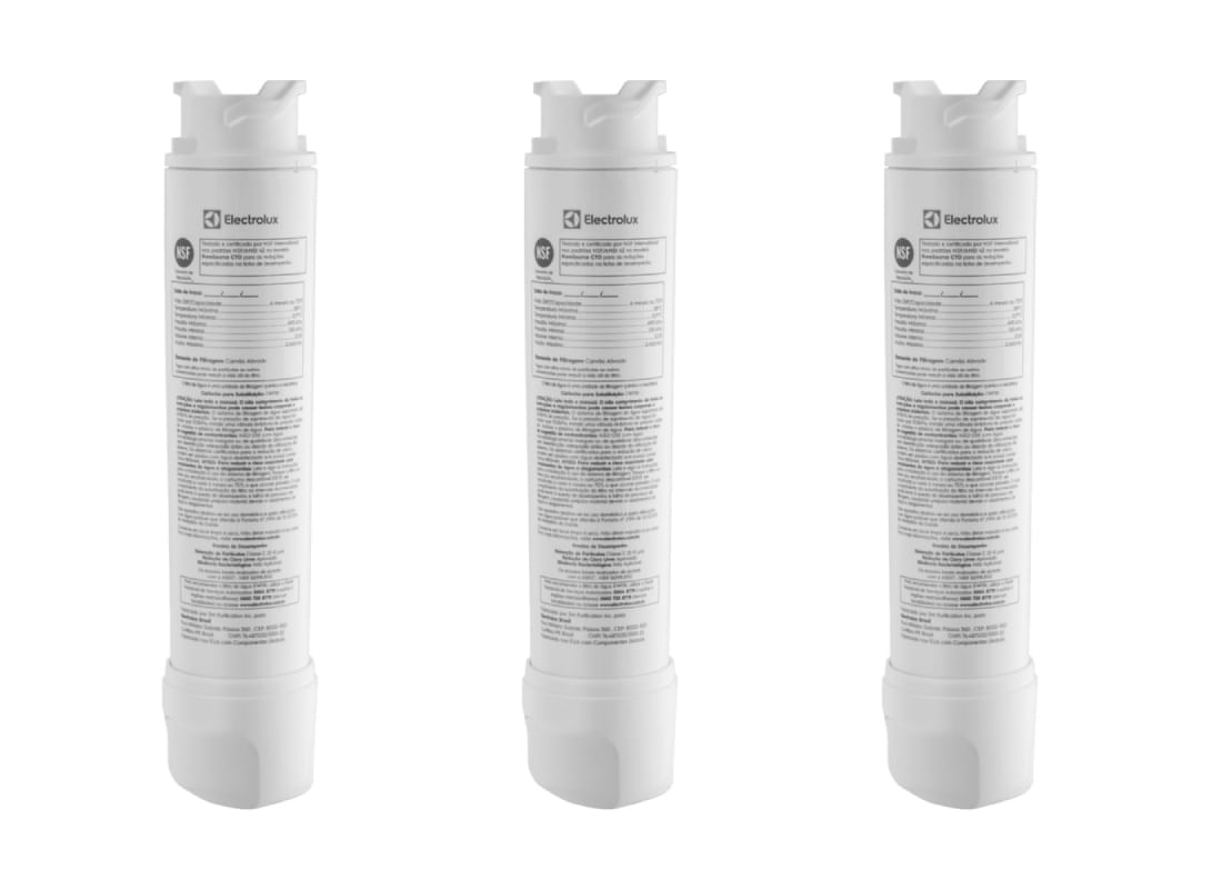 Kit Filtro de Água para Refrigerador Electrolux DM85X, DM86X, DM86V, DM90X, DM91X, DQ90X, IQ8IS e IQ8IB (3 unidades)