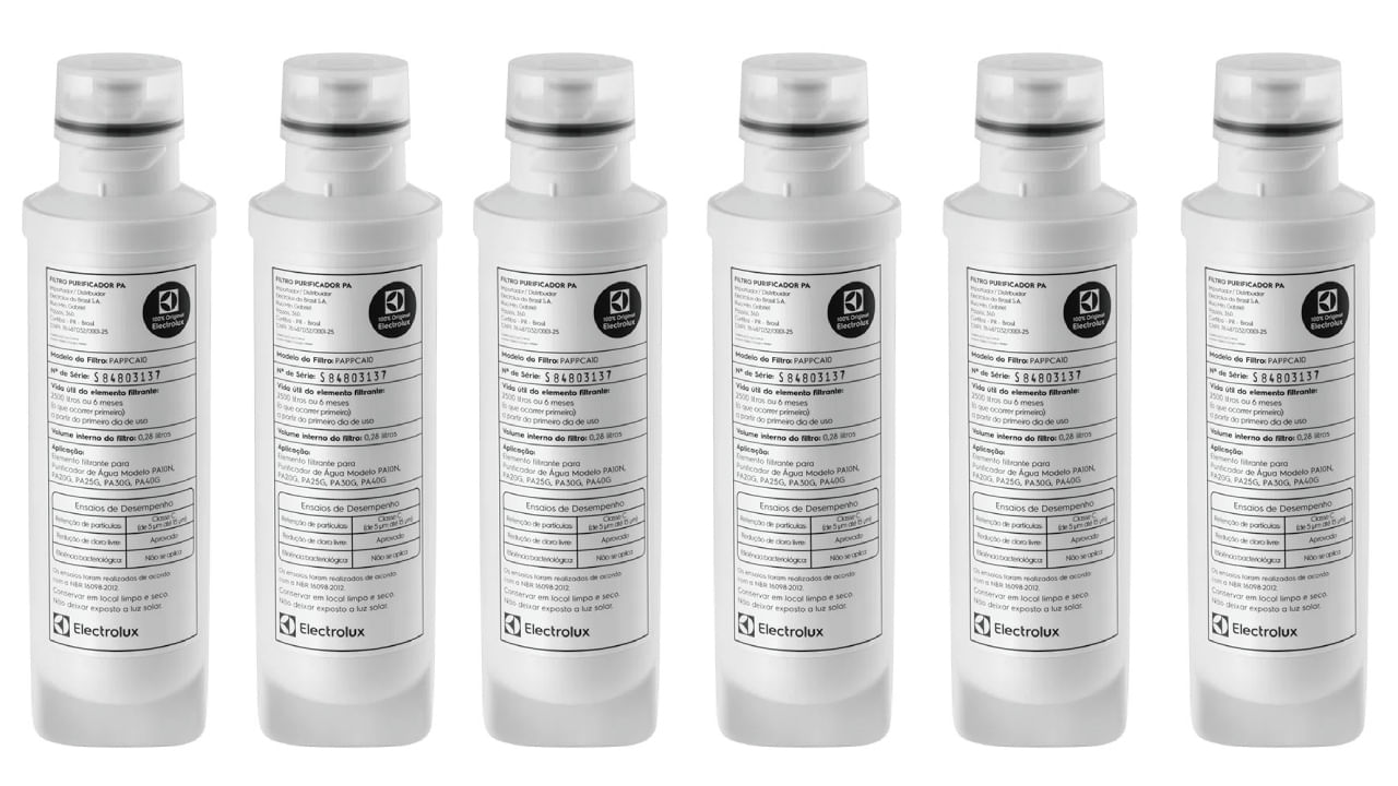 Kit Filtro/Refil Original de Água para Purificador Electrolux PA10N PA20G PA25G PA30G PA40G (6 unidades)