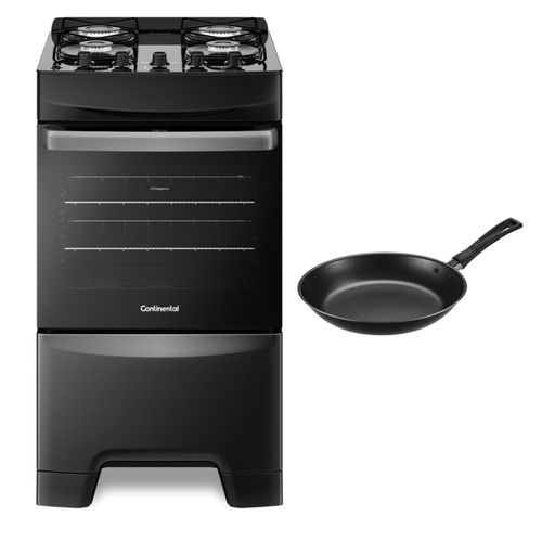 Kit Fogão 4 Bocas Mesa de Vidro Preto Continental FC4GP + Frigideira Antiaderente 24cm Continental - Bivolt Menor preço em Kit Fogão 4 Bocas Mesa de Vidro Preto Continental FC4GP + Frigideira Antiaderente 24cm Continental - Bivolt