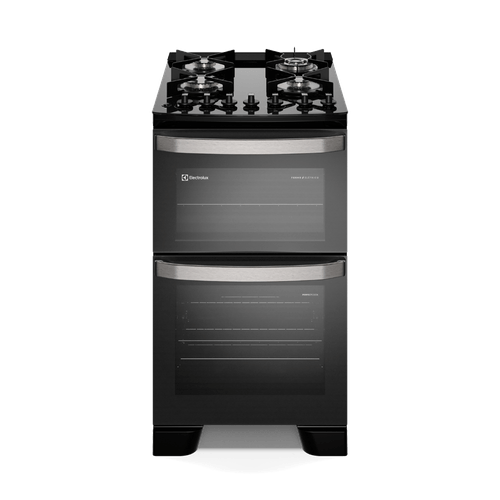 Fogão 4 bocas Electrolux Preto Experience com Mesa de vidro, Duplo Forno e VaporBaker (FE4DP)