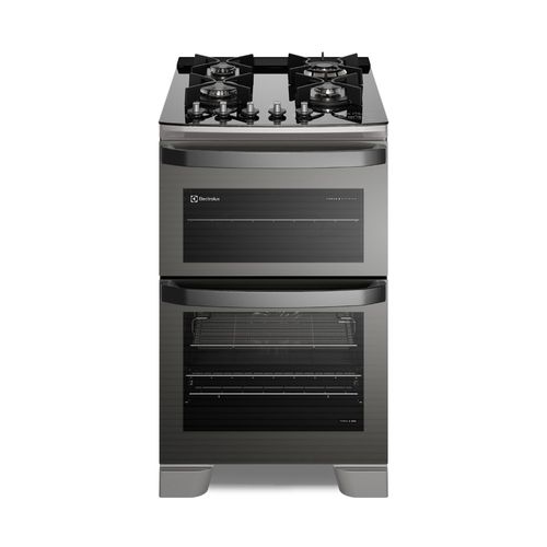 Fogão 4 bocas Electrolux Cinza Expert com Duplo Forno, Função Air fryer e Mesa de Vidro (FE4AD) - 220V