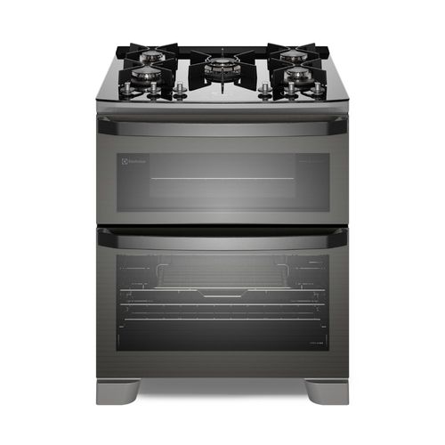 Fogão 5 bocas Electrolux Cinza Expert com Duplo Forno, Função Air fryer e Mesa de Vidro (FE5AD) - 220V