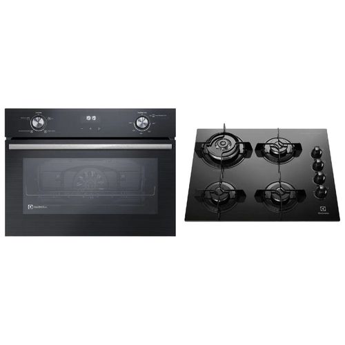 Kit Cooktop 4 Bocas a Gás (KE4TP) + Forno de Embutir Elétrico 50L Preto Electrolux (OE4EH)