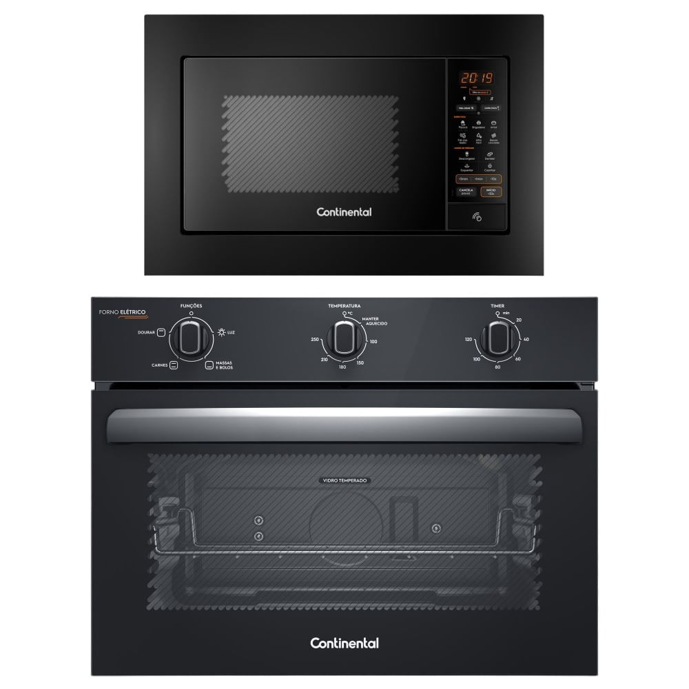 Torre de Cocção com Micro-ondas de Embutir 27L Preto (MC2EP) + Forno de Embutir Elétrico 50L (OC4EM) Continental - 127V