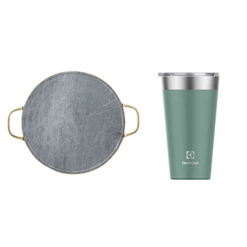 Kit Pedra para Pizza de Pedra Sabão com Alças de Cobre + Copo Térmico 560ml Verde Sense Electrolux