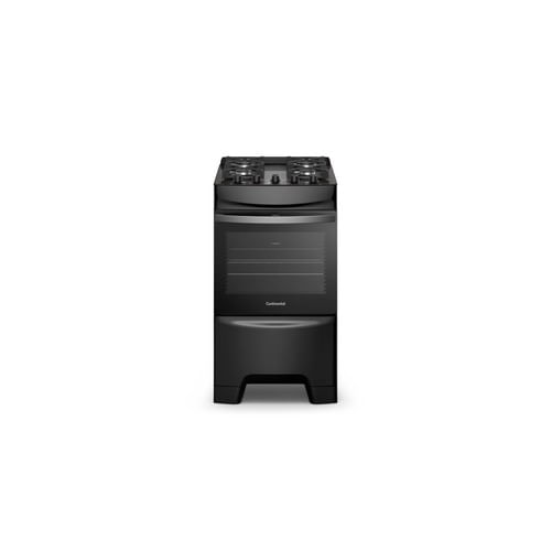 Fogão 4 Bocas Continental Preto Mesa de Vidro, Forno Eco Turbo e Grades Ferro Fundido (FC4GB) - Bivolt