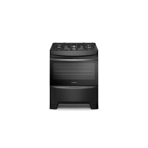 Fogão 5 Bocas Continental Preto Mesa de Vidro, Forno Eco Turbo e Tripla Chama (FC5GB) - Bivolt