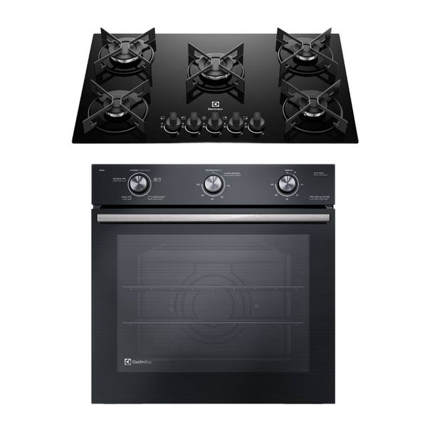 Kit Cooktop 5 Bocas a Gás Efficient (KE5GR) + Forno de Embutir Elétrico 80L Efficient (OE8EL) Electrolux 220V