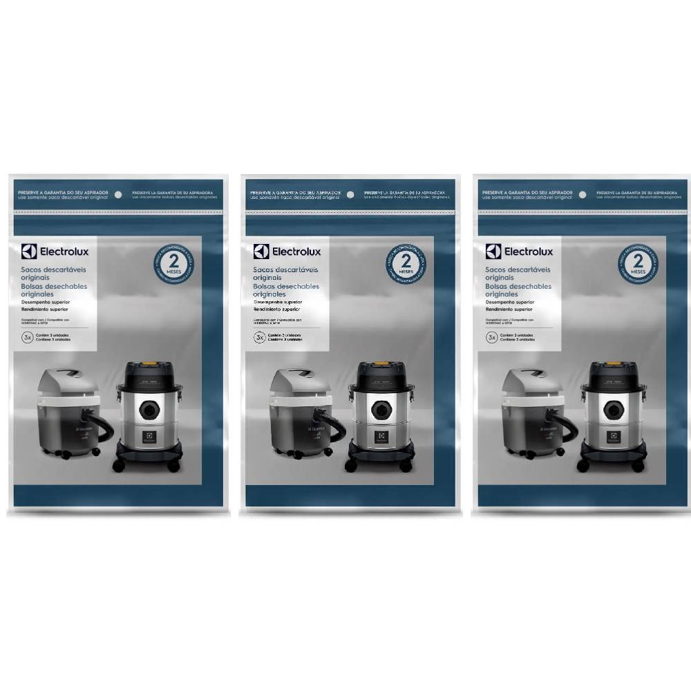 3 Kits 3 Sacos de Aspirador de Pó Modelos HIDROVAC e GT12i (CSEHV)