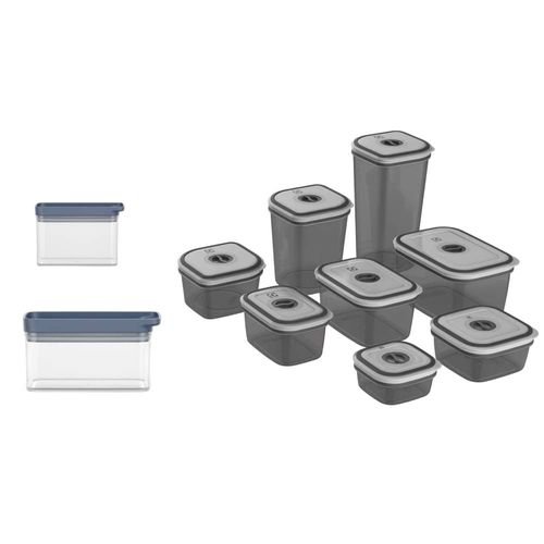 Kit Pote Hermético Organizador Empilhável Modular 0,6L + Pote Hermético Organizador Empilhável Modular 0,85L + Potes Herméticos Plástico 8 Unidades