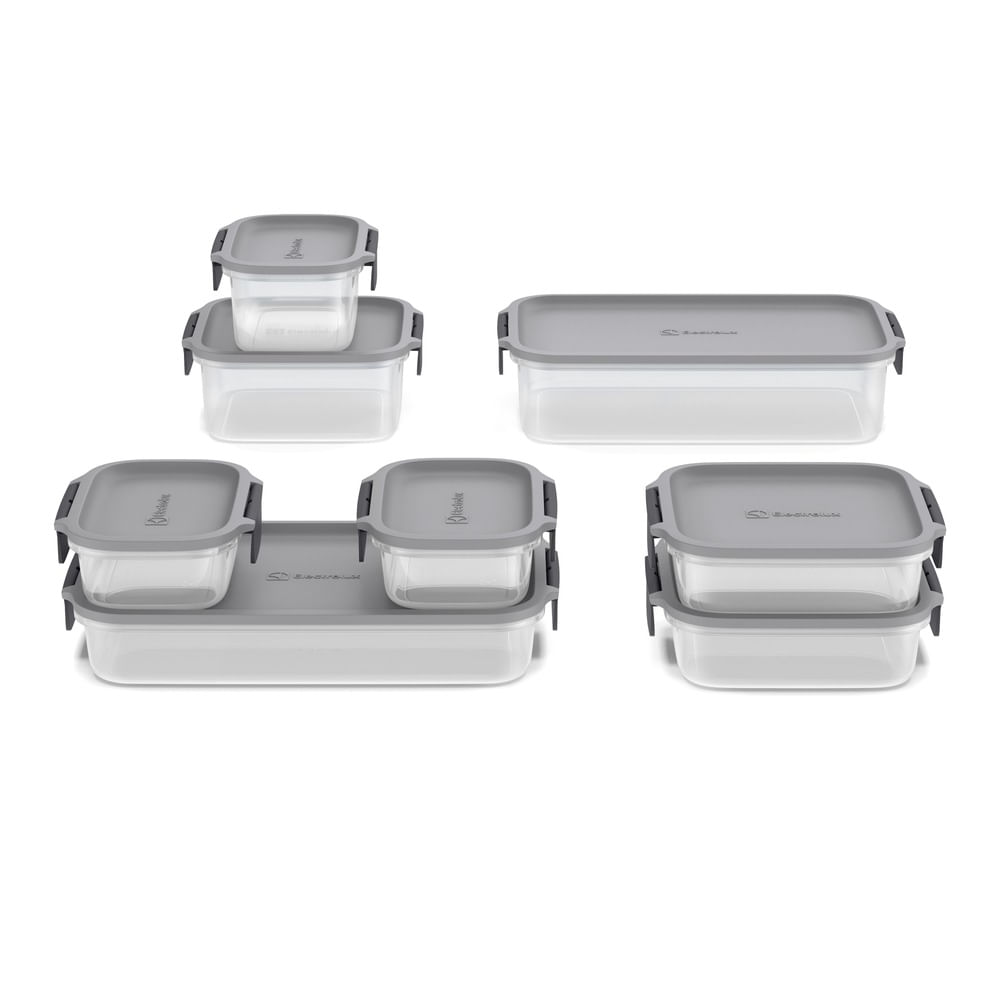 Potes Herméticos de Plástico Electrolux Cinza 8 Unidades Empilháveis Modulares