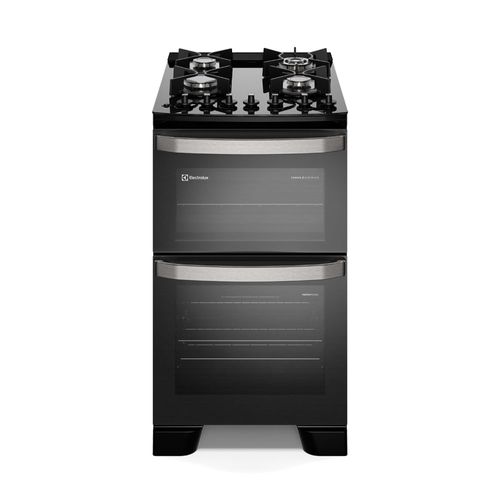 Fogão 4 bocas Electrolux Preto Experience Mesa de Vidro, 2 Fornos e Grade de Ferro Fundido (FE4DB)