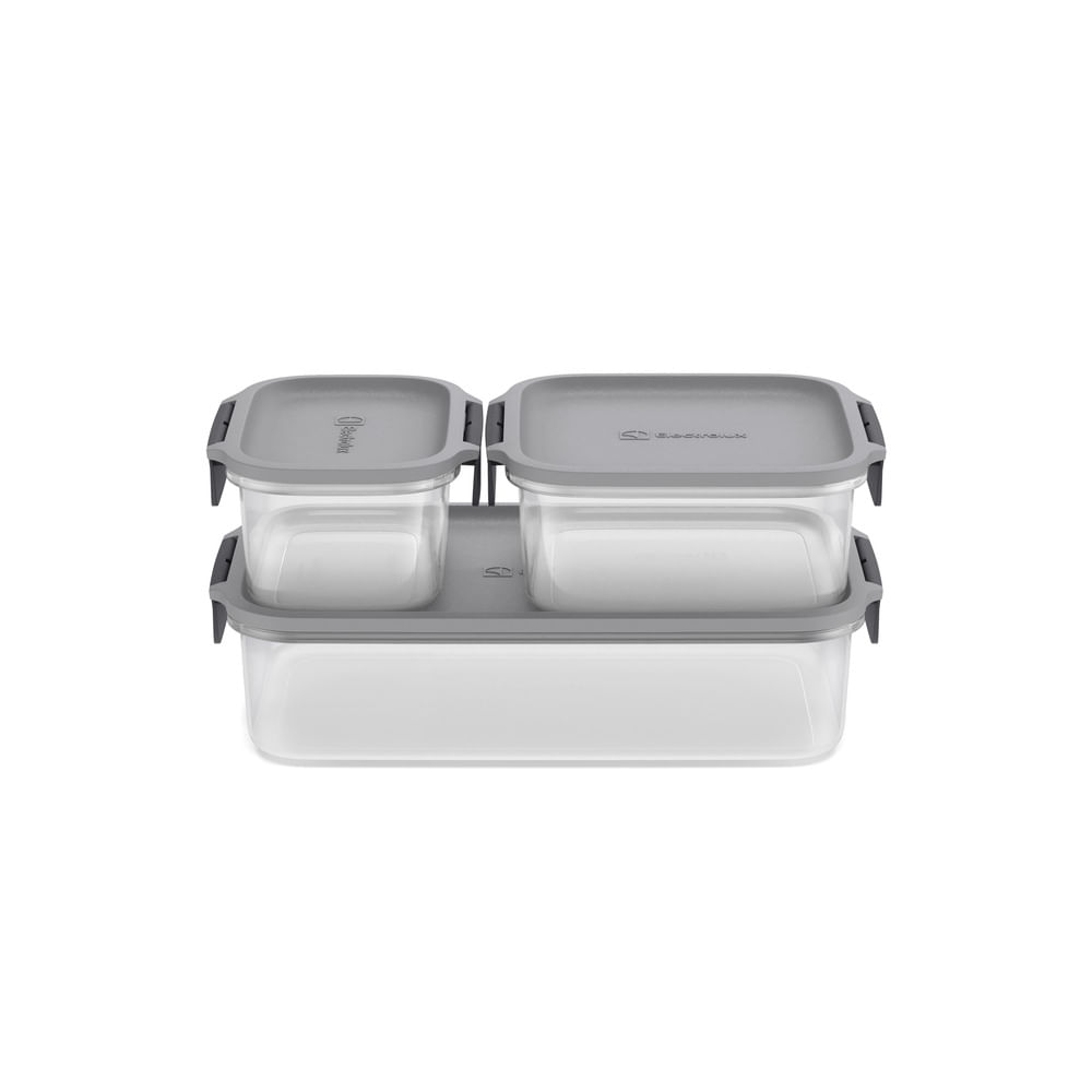 Potes Herméticos de Plástico Electrolux Cinza 3 Unidades Empilháveis Modulares