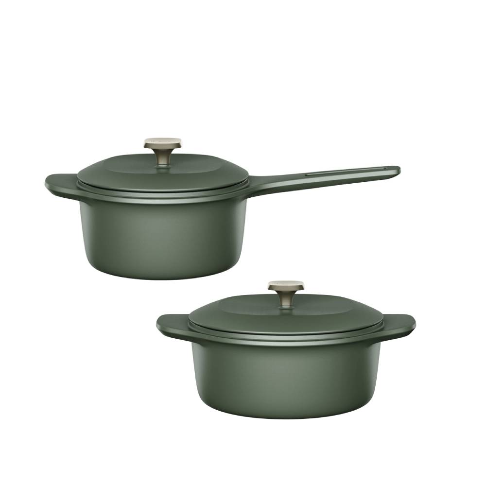 Kit Panela de Ferro Fundido Esmaltado Molheira 20cm Temperos + Panela de Ferro Fundido Esmaltado Caçarola 24cm Electrolux Verde Linha 100 Anos Celebre