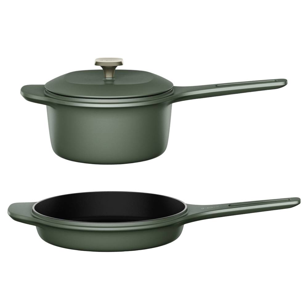 Kit Panela de Ferro Fundido Esmaltado Molheira 20cm + Frigideira de Ferro Fundido Esmaltado Electrolux 26cm verde Linha 100 Anos Celebre Preparos