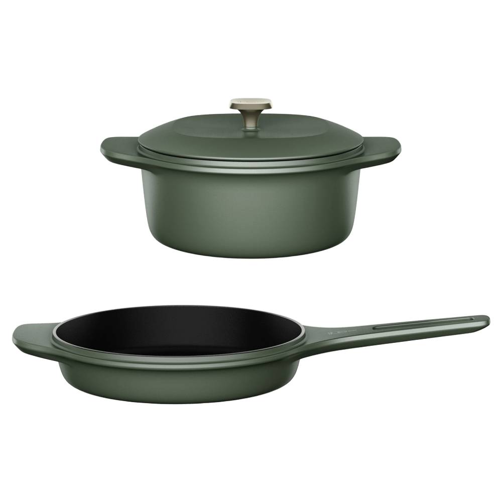 Kit Panela de Ferro Fundido Esmaltado Caçarola Electrolux 24cm + Frigideira de Ferro Fundido Esmaltado Electrolux 26cm verde Linha 100 Anos Celebre