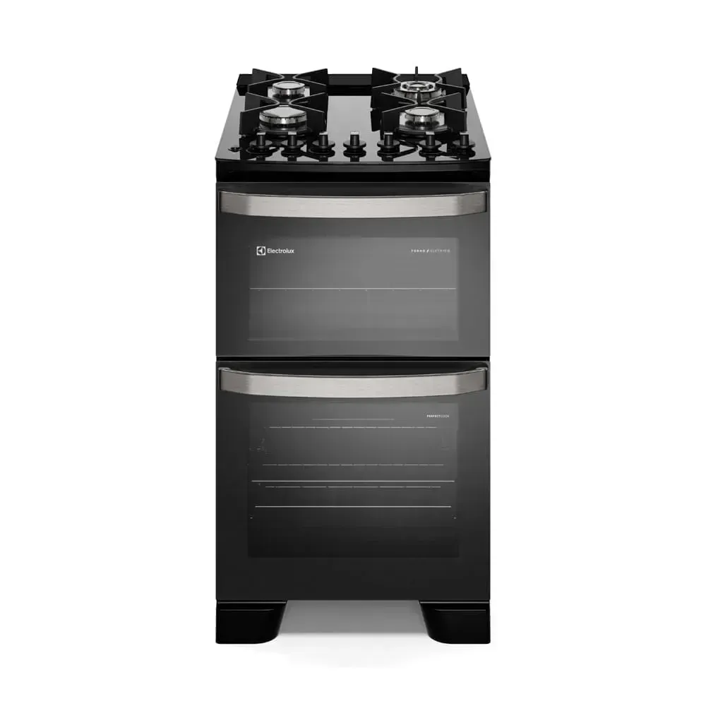 Fogão 4 bocas Electrolux Preto Experience Mesa de Vidro, 2 Fornos e Grade de Ferro Fundido (FE4DB)