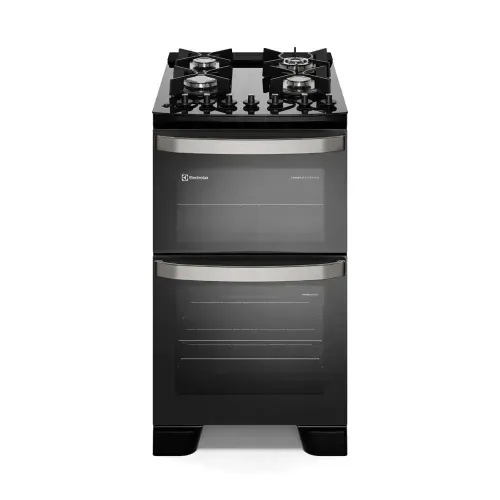 Fogão 4 bocas Electrolux Preto Experience Mesa de Vidro, 2 Fornos e Grade de Ferro Fundido (FE4DB)